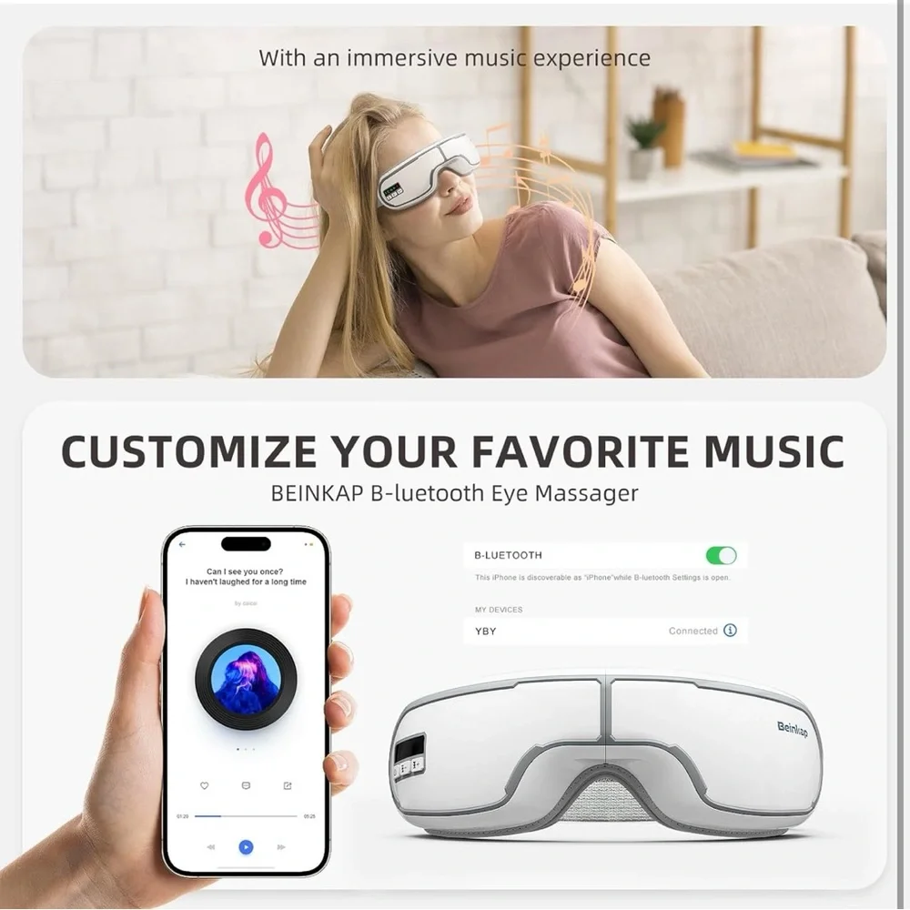 Bengbuey Smart Eye Mask: Massage & Heat w Bluetooth